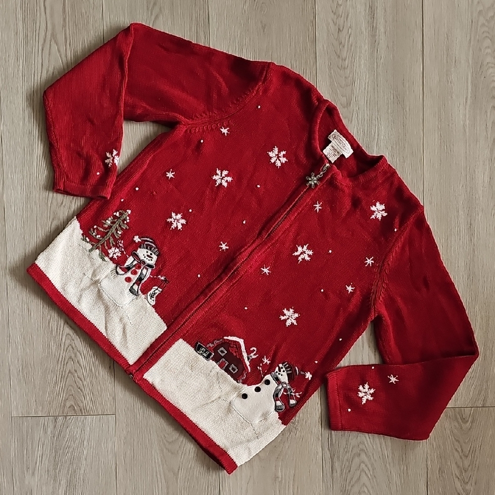 Vintage Northern Reflections Snowman Ugly Christmas Sweater Zipper Sweater, Sm